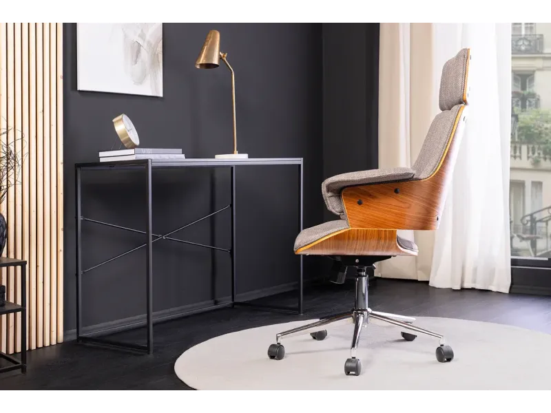 Chaise de bureau Manhattan – Tissu texturé gris & bois de noyer