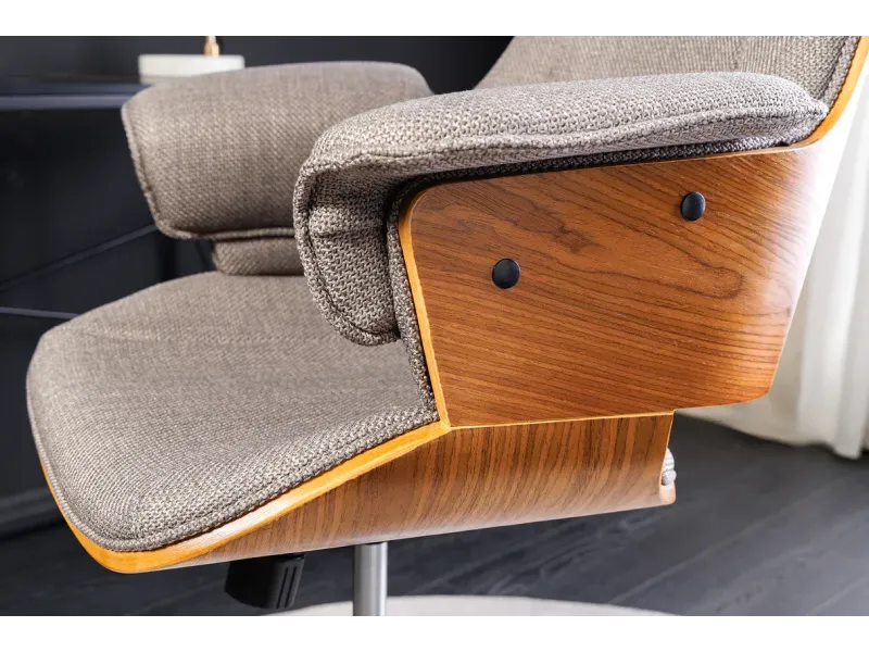 Chaise de bureau Manhattan – Tissu texturé gris & bois de noyer