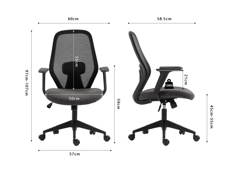 Fauteuil de Bureau Ergonomique, avec accoudoirs réglables et Tissu en Maille, idéale comme Chaise de Joueur coloris gris