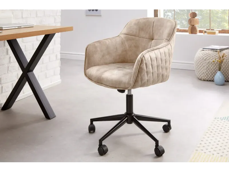 Chaise de bureau EUPHORIA velours champagne grège – Élégance, confort et raffinement