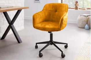 Chaise de bureau EUPHORIA velours jaune moutarde – Confort chic et design audacieux 2