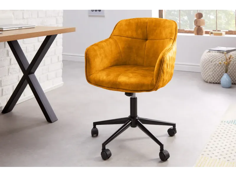 Chaise de bureau EUPHORIA velours jaune moutarde – Confort chic et design audacieux
