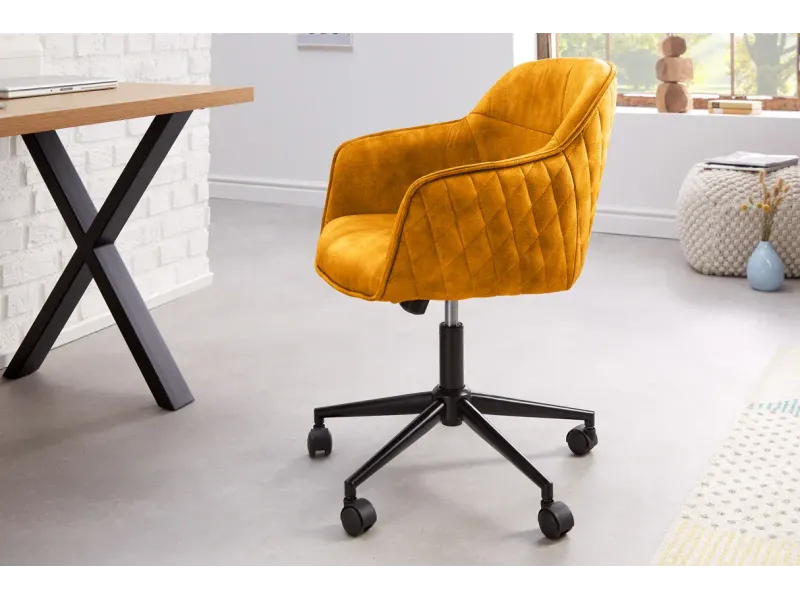 Chaise de bureau EUPHORIA velours jaune moutarde – Confort chic et design audacieux