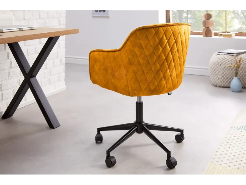Chaise de bureau EUPHORIA velours jaune moutarde – Confort chic et design audacieux