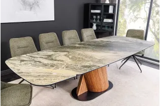 Table à manger extensible en céramique 180-225cm aspect marbre pas cher