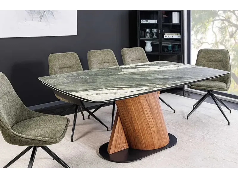 Table à manger extensible en céramique 180-225cm aspect marbre pas cher