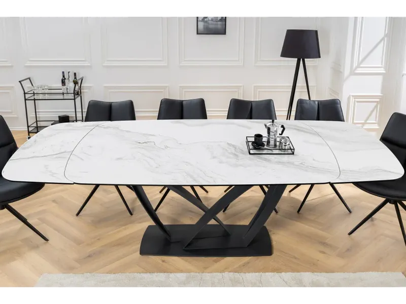 Table à manger extensible en céramique 180-225cm aspect marbre pas cher