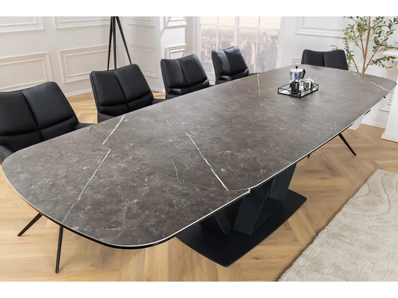 Table à manger extensible en céramique 180-225cm aspect marbre pas cher