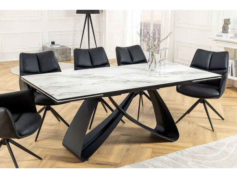 Table à manger extensible en céramique 180-225cm aspect marbre pas cher