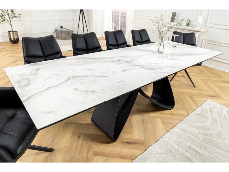 Table à manger extensible en céramique 180-225cm aspect marbre pas cher