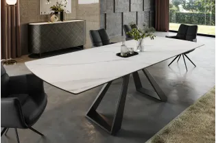 Table à manger extensible en céramique 180-225cm aspect marbre pas cher