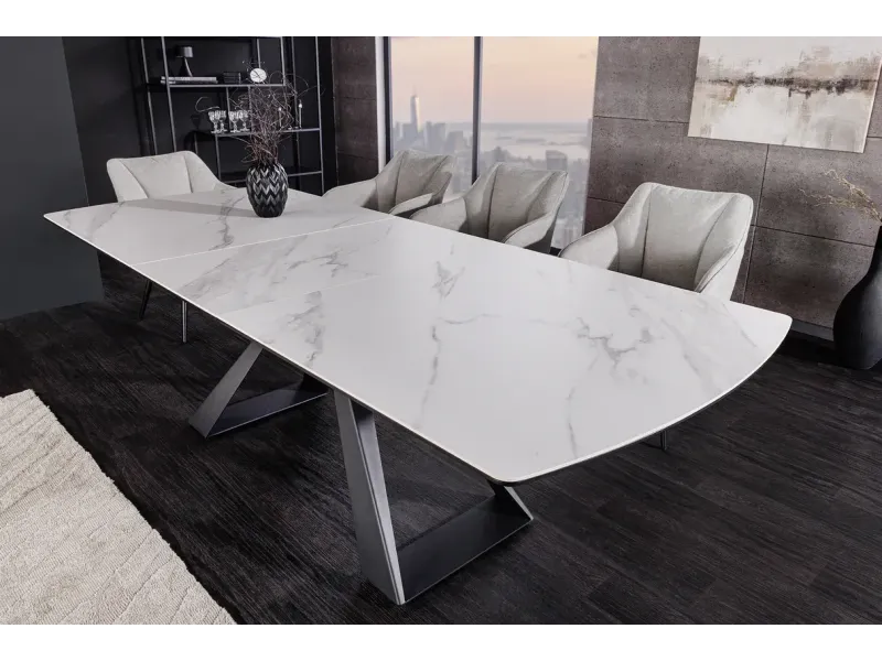 Table à manger extensible en céramique 180-225cm aspect marbre pas cher