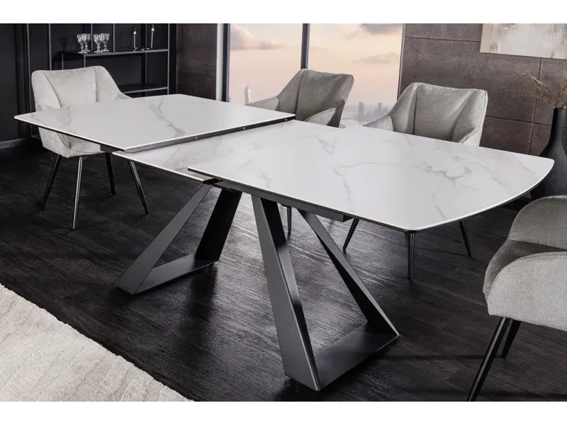 Table à manger extensible en céramique 180-225cm aspect marbre pas cher