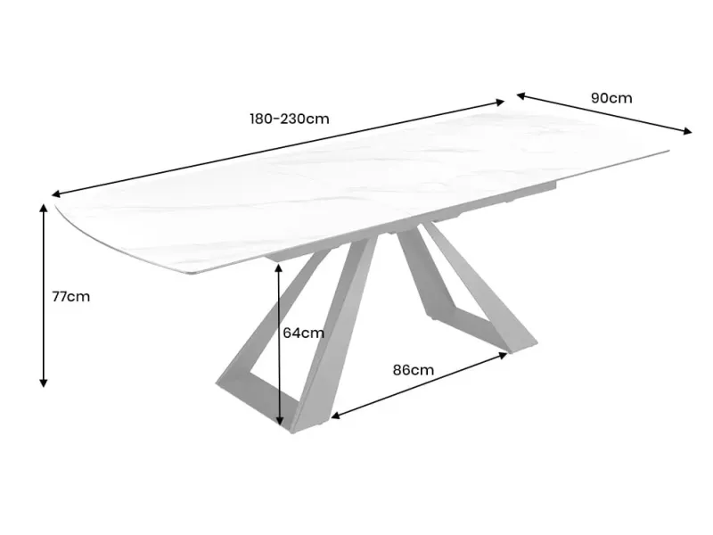 Table à manger extensible en céramique 180-225cm aspect marbre pas cher