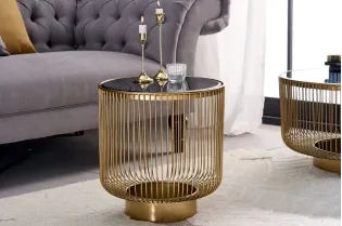 Table basse dorée avec verre noir – table basse ronde moderne glamour -  bellozia.com