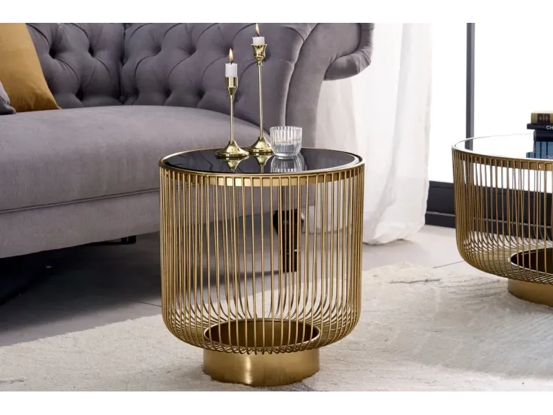 Table basse dorée avec verre noir – table basse ronde moderne glamour -  bellozia.com
