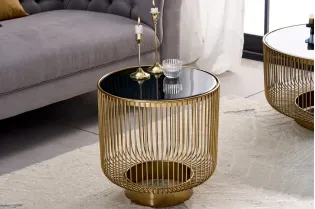 Table basse dorée avec verre noir – table basse ronde moderne glamour -  bellozia.com 2