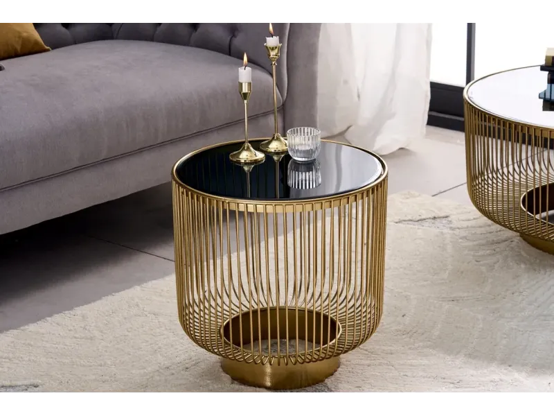 Table basse dorée avec verre noir – table basse ronde moderne glamour -  bellozia.com