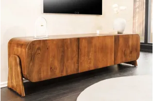 Meuble TV massif BRASIL 160 cm en bois de manguier marron à trois compartiments