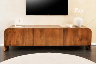 Meuble TV massif BRASIL 160 cm en bois de manguier marron à trois compartiments 2
