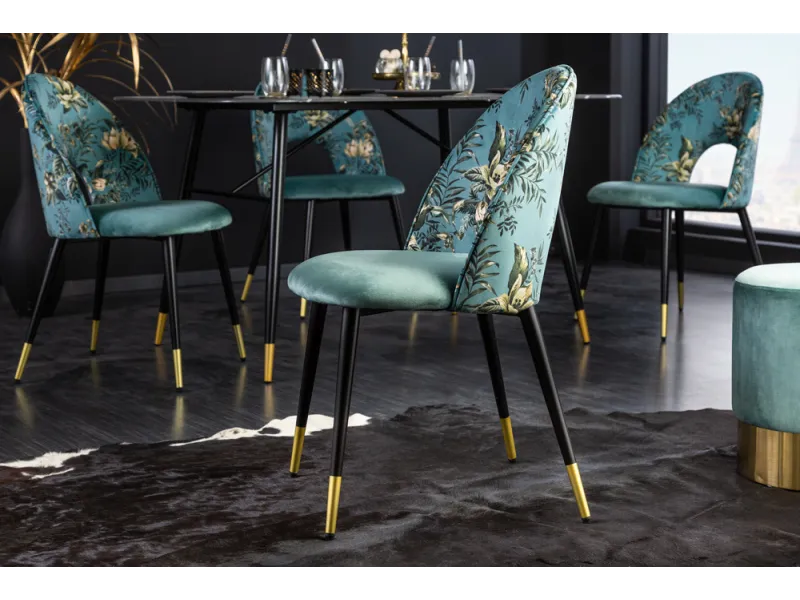Chaise de salle à manger en velours turquoise – design moderne pieds métal noir