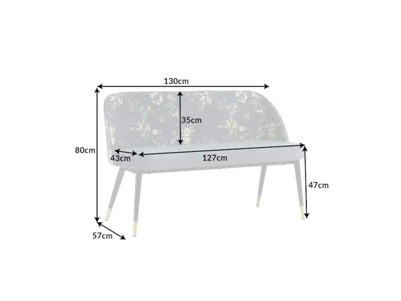 Banc Velours Fleuri Doré 130cm - Collection Helga | Bellozia