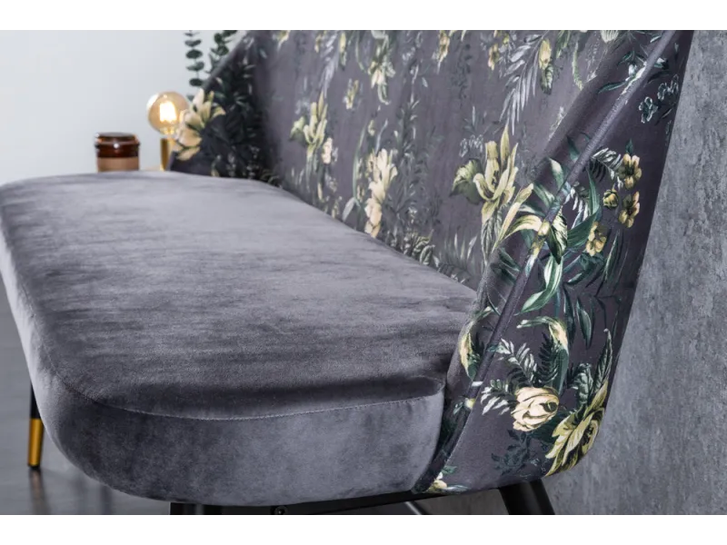 Banc Velours Fleuri Doré 130cm - Collection Helga | Bellozia