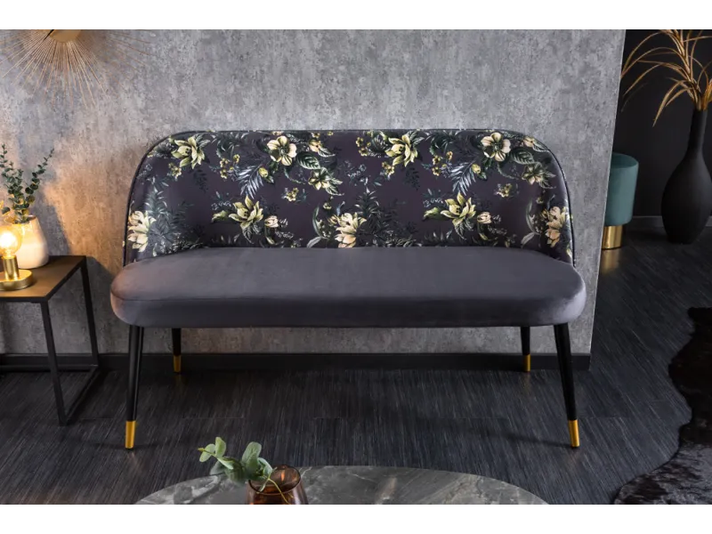 Banc Velours Fleuri Doré 130cm - Collection Helga | Bellozia