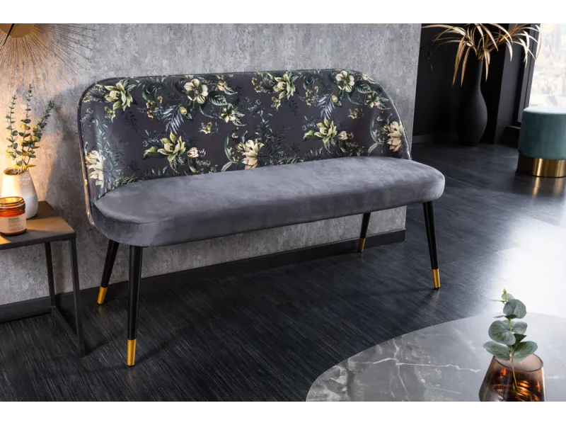 Banc Velours Fleuri Doré 130cm - Collection Helga | Bellozia