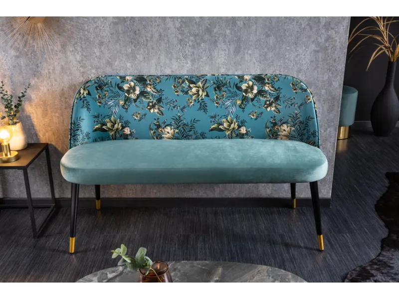 Banc Velours Fleuri Doré 130cm - Collection Helga | Bellozia