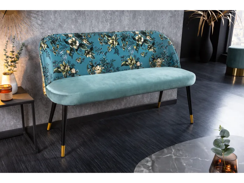 Banc Velours Fleuri Doré 130cm - Collection Helga | Bellozia