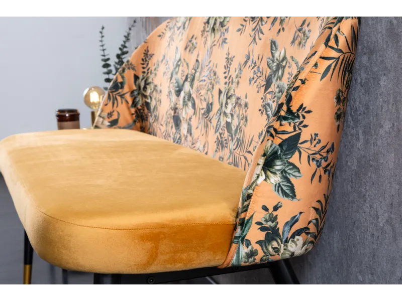 Banc Velours Fleuri Doré 130cm - Collection Helga | Bellozia