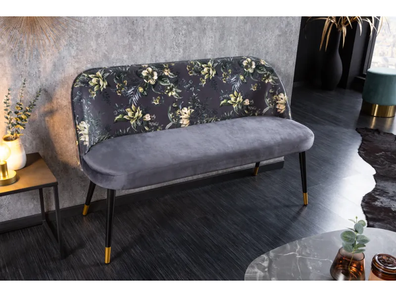 Banc Velours Fleuri Doré 130cm - Collection Helga | Bellozia