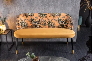Banc Velours Fleuri Doré 130cm - Collection Helga | Bellozia 2