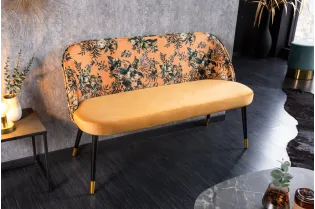 Banc Velours Fleuri Doré 130cm - Collection Helga | Bellozia