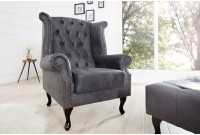 Fauteuil design Chesterfield coloris gris capitonné