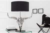 Lampe à poser design crâne de taureau coloris argenté et noir