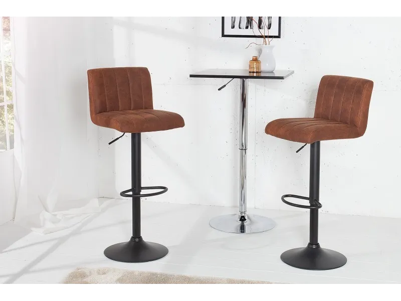 Lot de 2 tabourets de bar design coloris marron vintage en microfibre