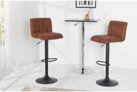 Lot de 2 tabourets de bar design coloris marron vintage en microfibre