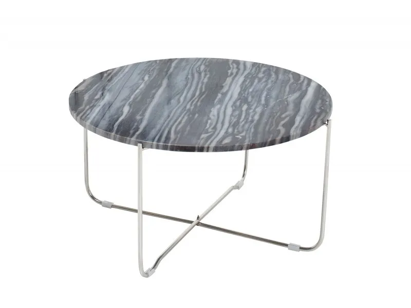 Table basse design en marbre coloris gris avec piétement en métal argenté