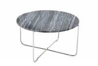 Table basse design en marbre coloris gris avec piétement en métal argenté