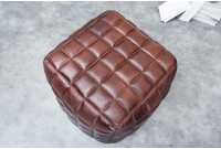 Pouf design rembourré en cuir de couleur marron