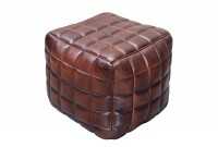 Pouf design rembourré en cuir de couleur marron