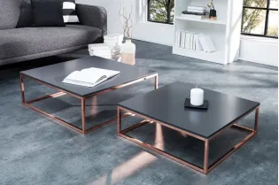 Ensemble de 2 tables basses design coloris anthracite et cuivre 2