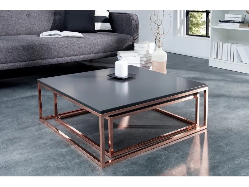 Ensemble de 2 tables basses design coloris anthracite et cuivre