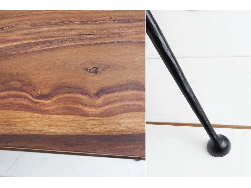 Table basse design rétro de 100cm coloris naturel en bois massif avec une niche