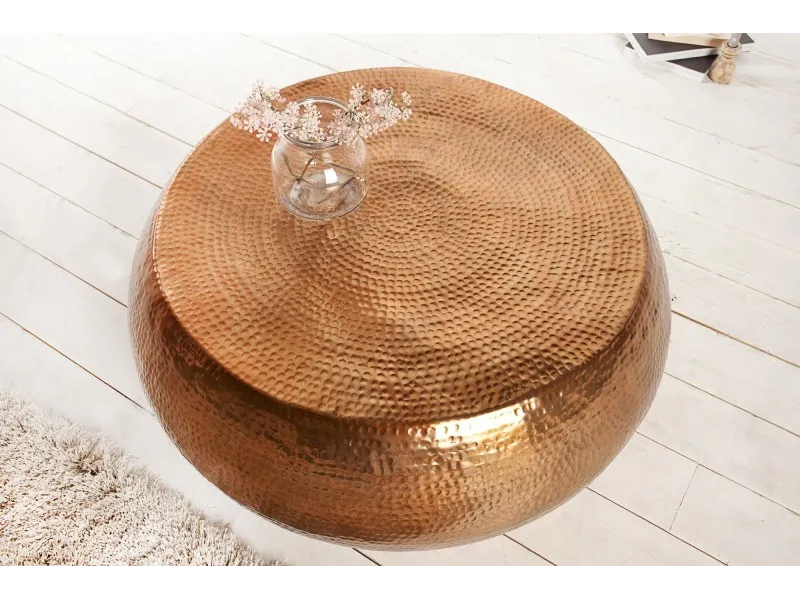 Table basse 80 cm ronde en aluminium coloris cuivre