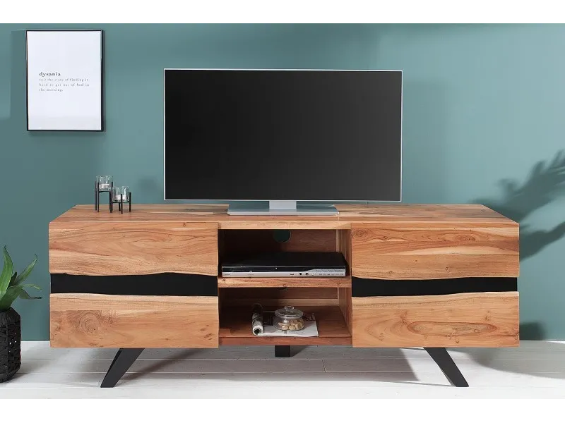 Meuble TV "Amazonas" en Acacia Massif - 160 cm à 2 portes et 2 niches