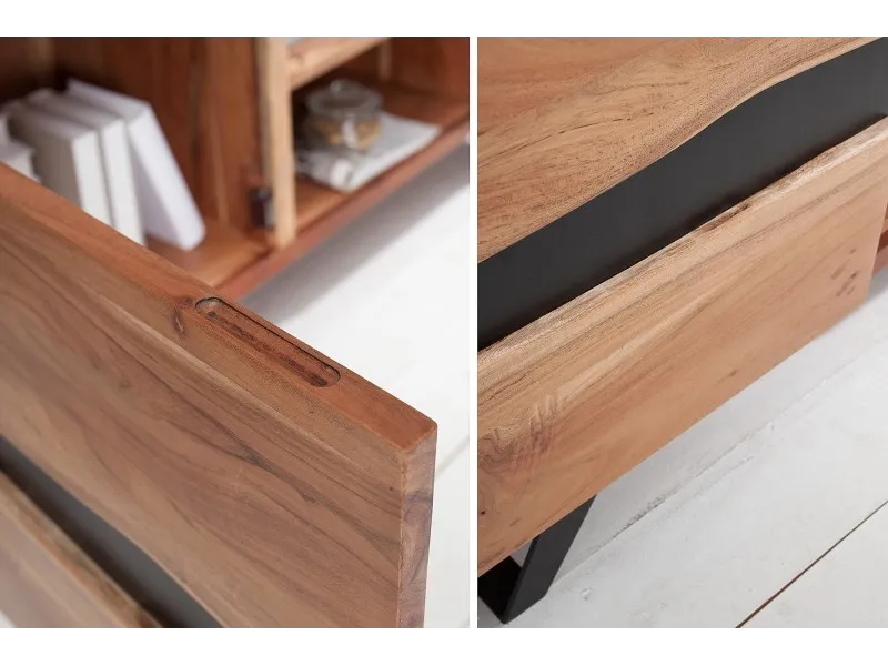 Meuble TV "Amazonas" en Acacia Massif - 160 cm à 2 portes et 2 niches