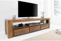 Meuble tv moderne de couleur naturelle en bois massif à 3 tiroirs et une niche